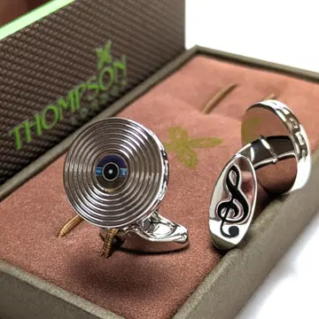 tsc184 톰슨 커프 링크 실버 레코드 & 음표 라운드