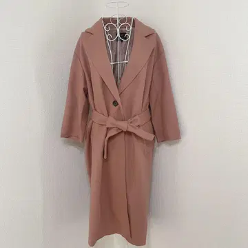 23구 모 100% 체스터 코트 리본 벨트 핑크