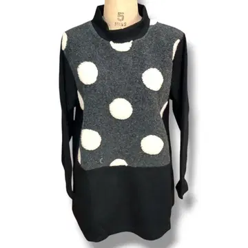 하이넥 튜닉 티셔츠 풀오버 상의 블랙 물방울 무늬