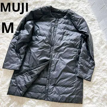 무인양품 블랙 심리스 다운 코트 롱 다운 자켓 M 노카라