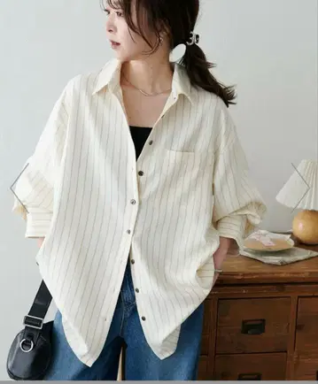 디스코트 피치 기모 스트라이프 셔츠