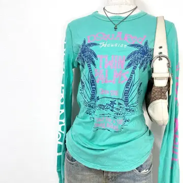y2k DSQUARED2 데미지 가공 팜 로고 긴팔 티셔츠