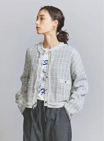 코튼 트위드 니트 가디건