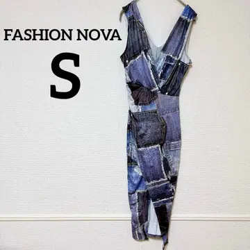 새상품급 FASHION NOVA [ S ] 데님 패턴 원피스 스타일리시