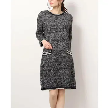 JUSGLITTY 팬시 트위드 니트 원피스 블랙 믹스