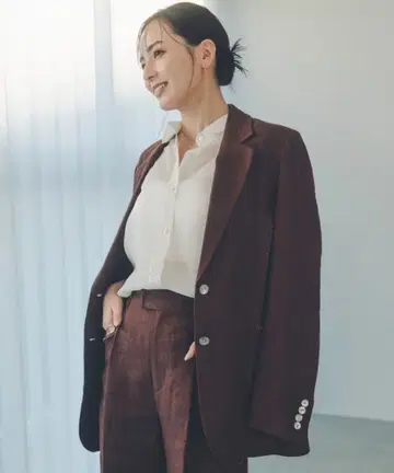 anuans 린넨 테일러드 자켓 브라운