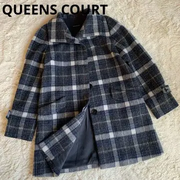 QUEENS COURT 코트 그레이 계열 체크 알파카 혼방 블루