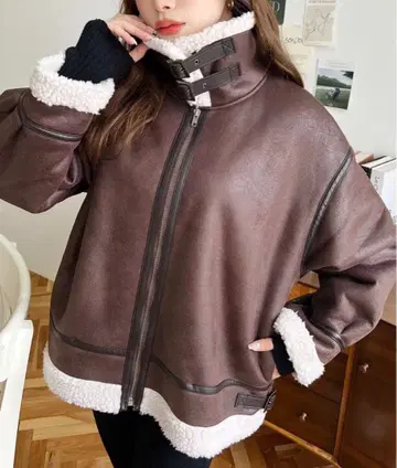 인조 가죽 x 보아 페이크 무스탕 플라이트 자켓 블루종 moment+