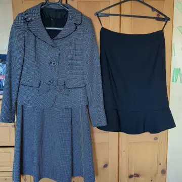 스커트 수트 블랙 화이트 체크 사이즈 11AR 158cm