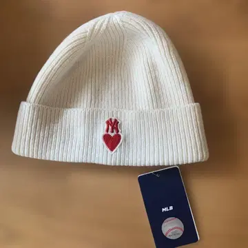 MLB 니트 모자 화이트 NY 로고 자수 F 사이즈