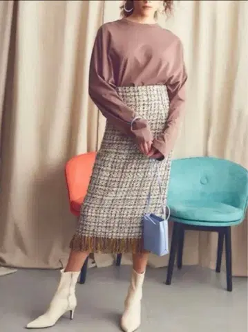 Mila Owen 트위드 I라인 롱 스커트