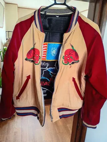 빈티지 드라이 본즈 drybones 리버서블 스카잔 자수