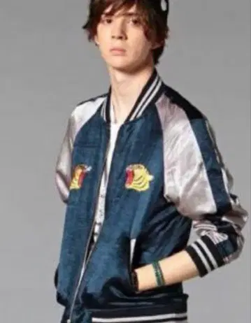 스카잔 네이비/실버 호랑이 자수