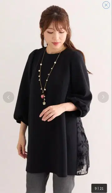 로즈 티아라 밀리오라멘토 더블 에어 절개 티셔츠 블랙