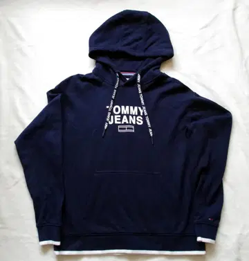 TOMMY JEANS 네이비 후드 부착 후드티 해외 사이즈: S