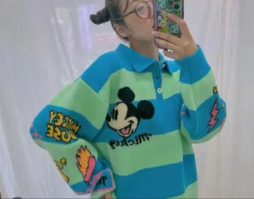 미키마우스 컬러풀 긴팔 니트 피케 셔츠