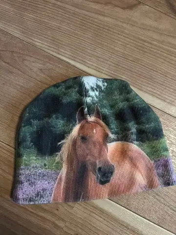 shury 구제 의류 말과 풍경 프린트 니트 모자 y2k 한국