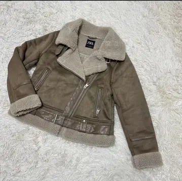 ZARA 페이크 무스탕 라이더 자켓 베이지 자라 L