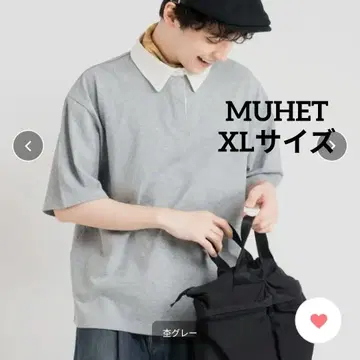 MUHET 반팔 셔츠 스트라이프 패턴 그레이 올리브