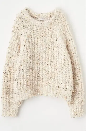 LOUNIE ] 새상품급 스팽글 핸드 니트 풀오버. 베이지