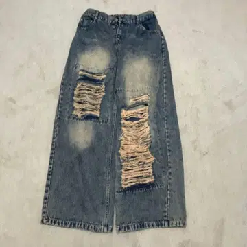 그런지 배기 데님 Y2K 구제 의류 데미지 데님