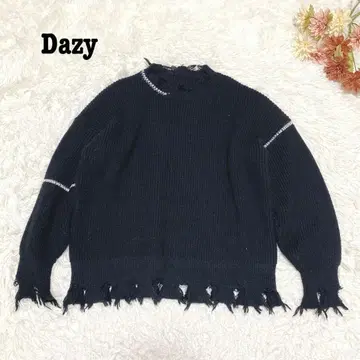 s.2081 [데이지] 긴팔 니트 데미지 개성있는 블랙 M사이즈