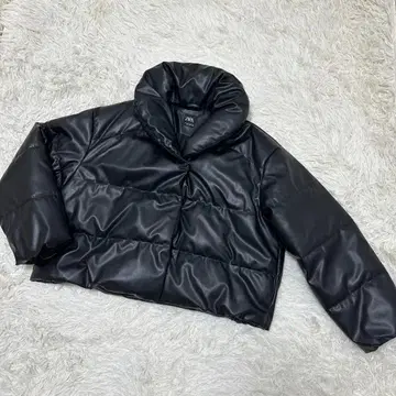 ZARA 인조 가죽 퍼프 자켓 L 사이즈 블랙 자라 다운 자켓