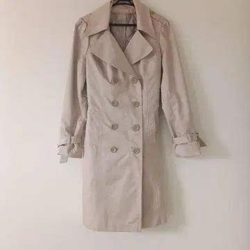 베이지 더블 브레스트 롱 코트