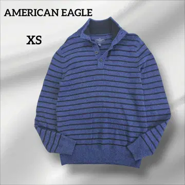 아메리칸 이글 니트 스웨터 스트라이프 하이넥 로고 자수 XS