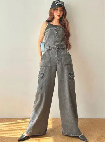 GRL 베어탑 데님 & 헨리넥 리브 미니 T셔츠 세트