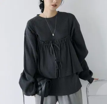 프릭스스토어 와플 롱T 뷔스티에 세트 차콜 그레이