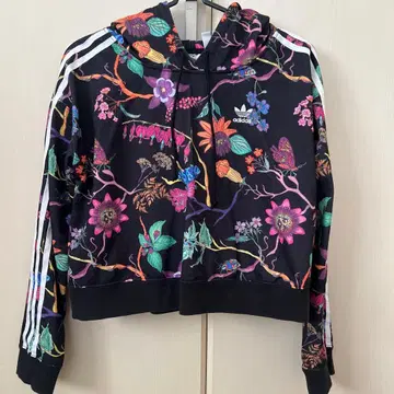 adidas 꽃무늬 후드 부착 크롭 후드티