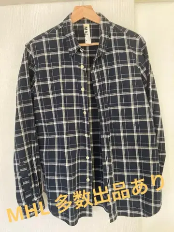 [ MHL ] 네이비 체크 무늬 긴팔 셔츠
