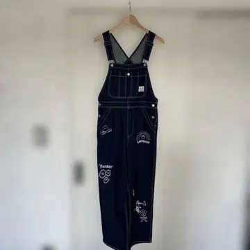 로데오 크라운 자수 장식 다크 데님 오버롤