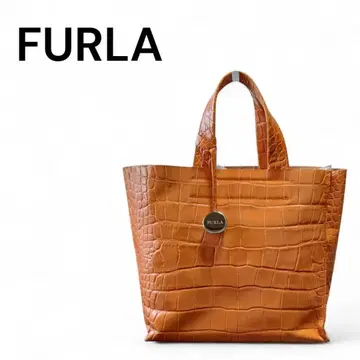 FURLA 훌라 악어 엠보싱 가죽 토트백 카멜 핸드백