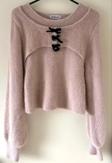 BUBBLES 레이어드 리본 니트 핑크