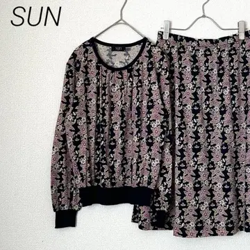 SUN 셋업 티셔츠 롱 스커트 모 100% 꽃무늬 레트로