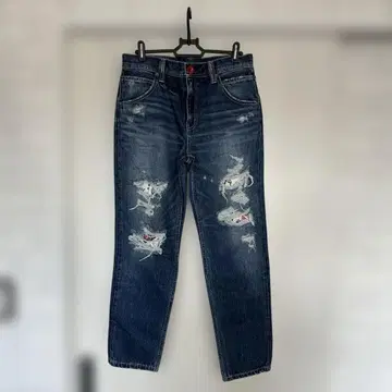 로데오 크라운 데미지 가공 다크 블루 데님 팬츠