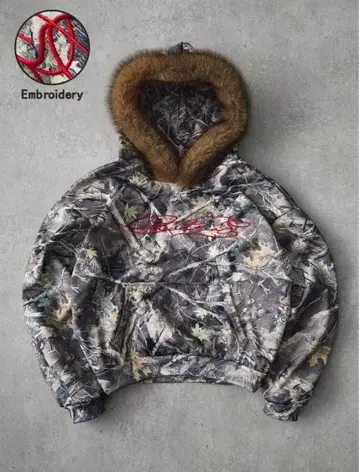 [ 새상품 ] 리얼트리 카모플라쥬 후디 긴팔 후드티 스트릿 짧은 기장 퍼