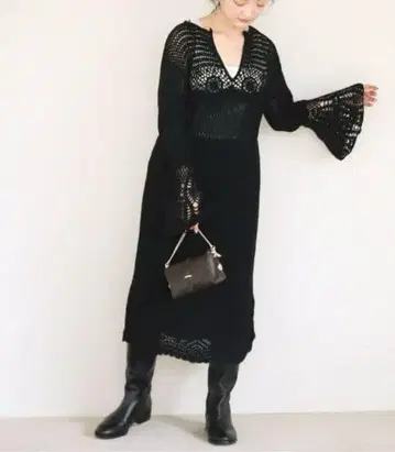 미사용 슬로브 이에나 크로셰 니트 롱 원피스