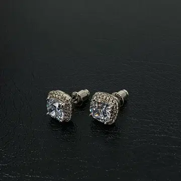 지르코니아 크리스탈 스퀘어 귀걸이 2개 세트 양쪽 실버