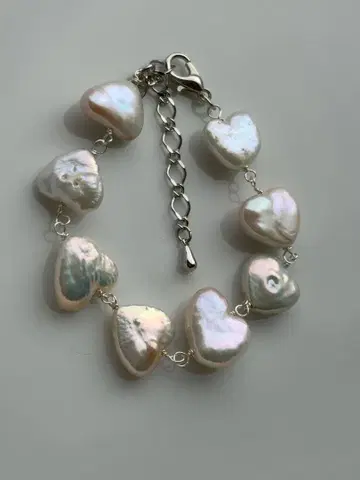 담수 진주 반짝이는 레인보우 컬러 샴페인 하트 바로크 팔찌