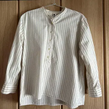 MHL. 코튼 노카라 스트라이프 셔츠