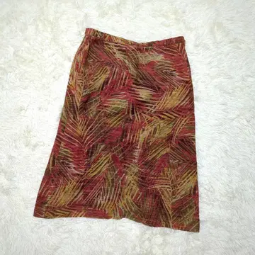 브루노 피아테리 스커트 (XL 상당) 올 패턴 나뭇잎 레드 트위드 썸머