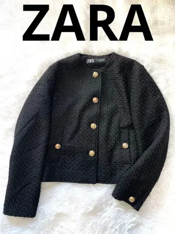 ZARA 트위드 자켓 골드 버튼 블랙
