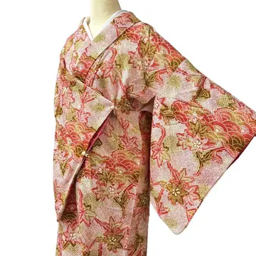 유111 기모노 코몬 짜임새 이중 기모노 순수 실크