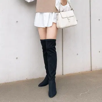 [ 슬림 레그 ] H&M 삭스 니하이 부츠 36 블랙 스웨이드 조