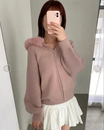 스나이델 snidel 퍼 니트 후디 핑크 1 사이즈