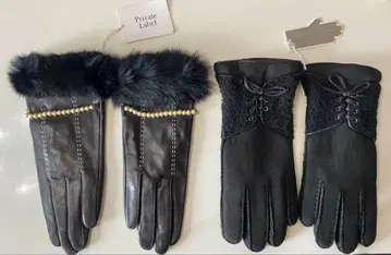 택 포함 새상품 여성 장갑 2켤레 세트! 프라이빗 라벨 외 블랙 펄