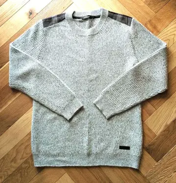 BLACK LABEL 그레이 리브 편직 스웨터 남성용